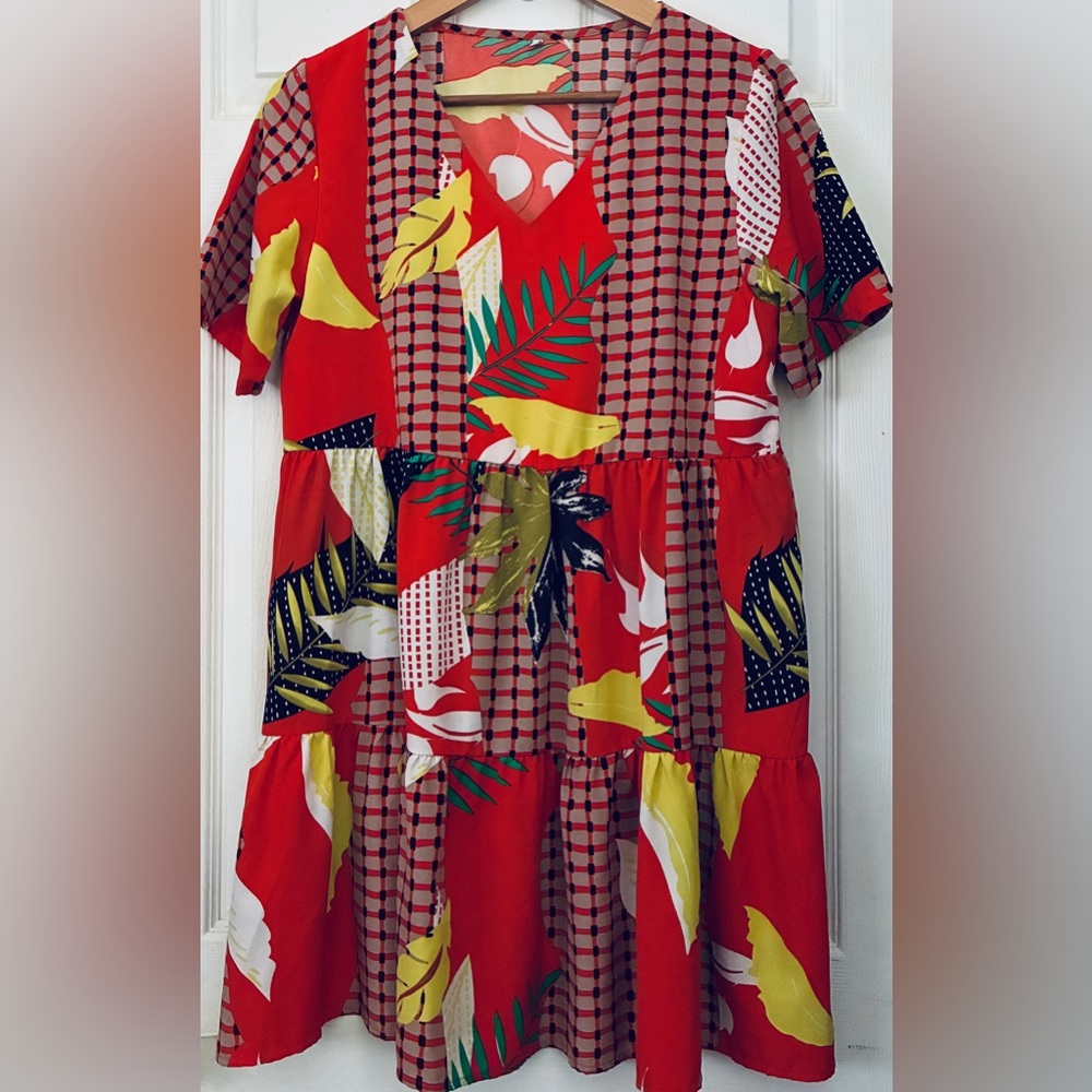 Vibrant Red Patterned Mini Dress